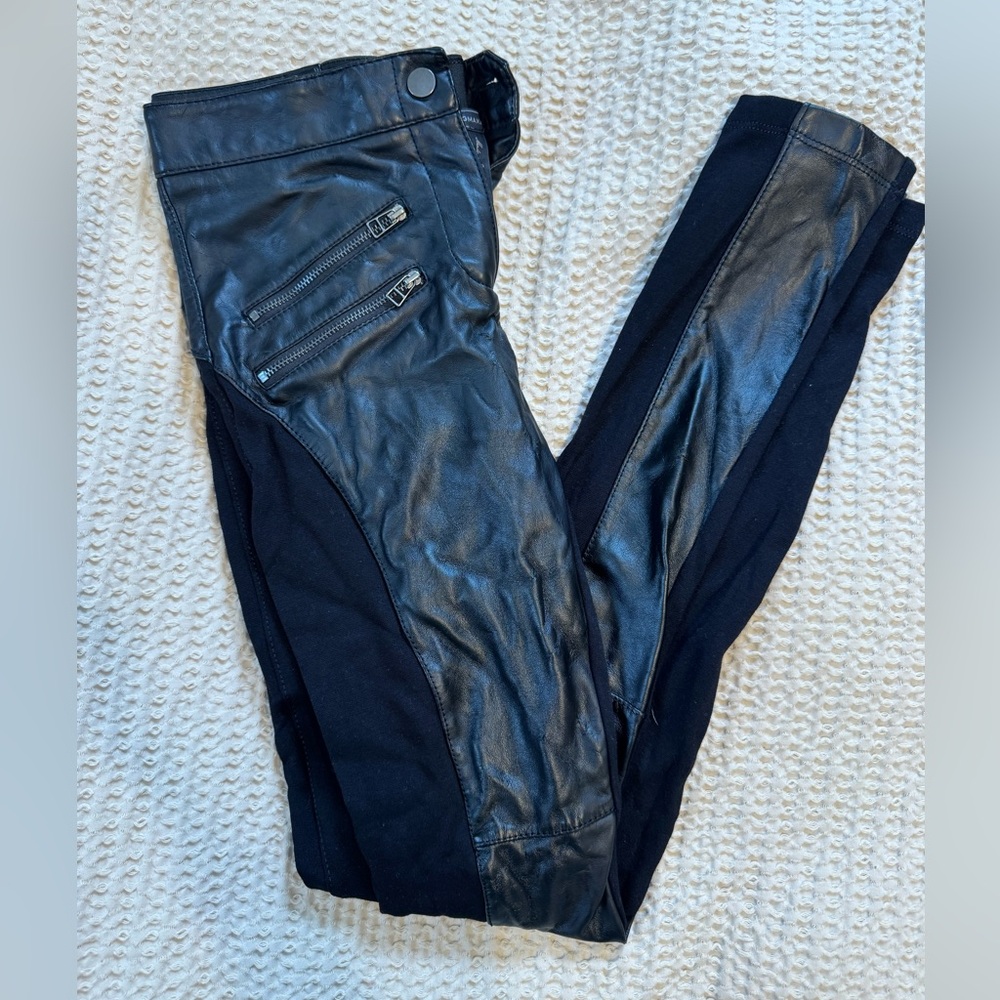 BCBGMaxAzria Black Leather-Accented Jeggings